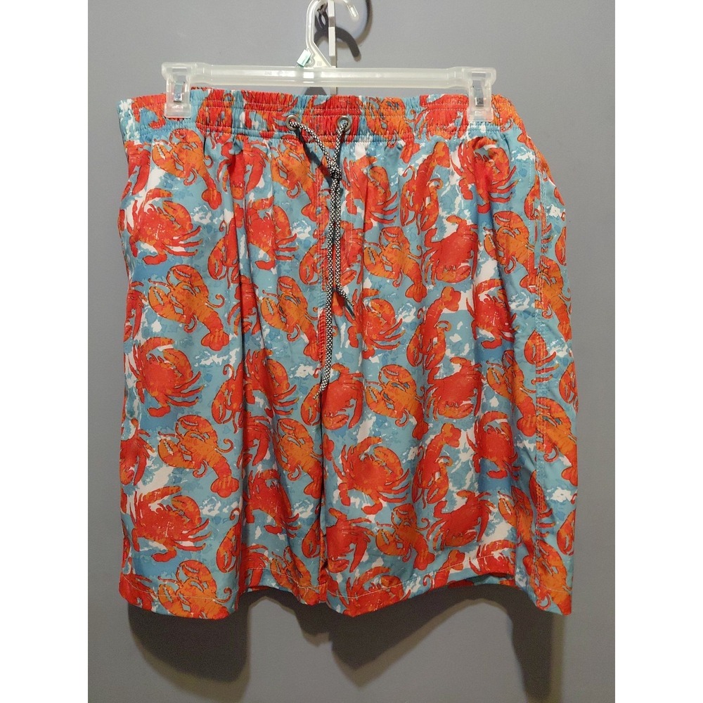 Mens Japanese Tropical Crab Hawaiian Print Swim Trunks 2XL Shorts Pockets